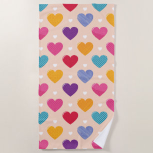 Colourful Pop Art Heart Pattern Beach Towel