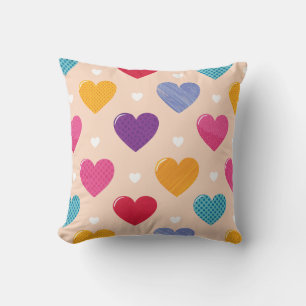 Colourful Pop Art Heart Pattern Cushion