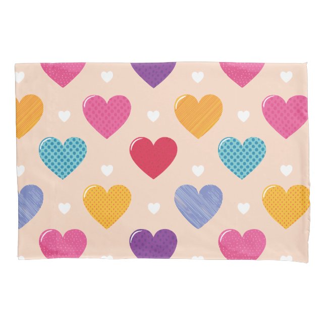 Colourful Pop Art Heart Pattern Pillowcase (Front)