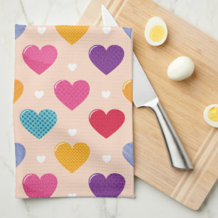 Colourful Pop Art Heart Pattern Tea Towel