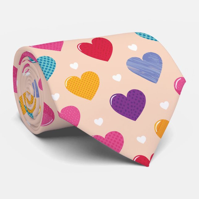 Colourful Pop Art Heart Pattern Tie (Rolled)