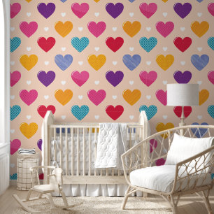 Colourful Pop Art Heart Pattern Wallpaper