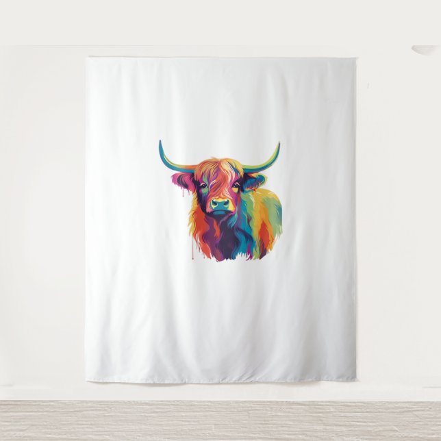Colourful Pop Art Highland Cow Classic T-Shirt Tapestry (Front)
