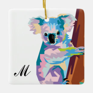 Colourful Pop Art Koala Monogrammed Ceramic Ornament