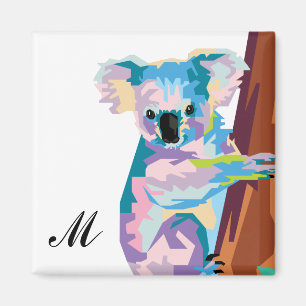 Colourful Pop Art Koala Monogrammed Magnet