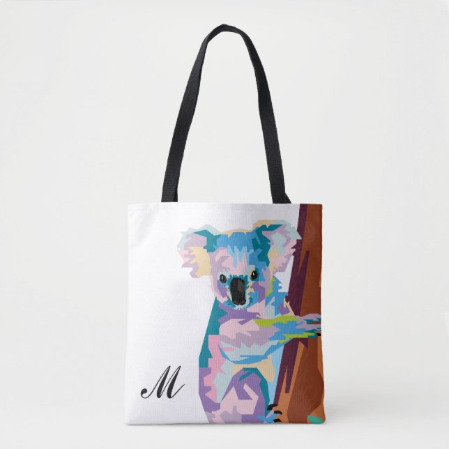 Colourful Pop Art Koala Monogrammed Tote Bag (Front)