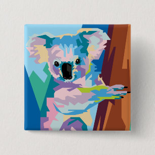 Colourful Pop Art Koala Portrait 15 Cm Square Badge