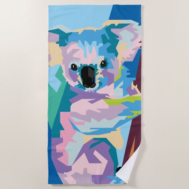Colourful Pop Art Koala Portrait Beach Towel (Front)