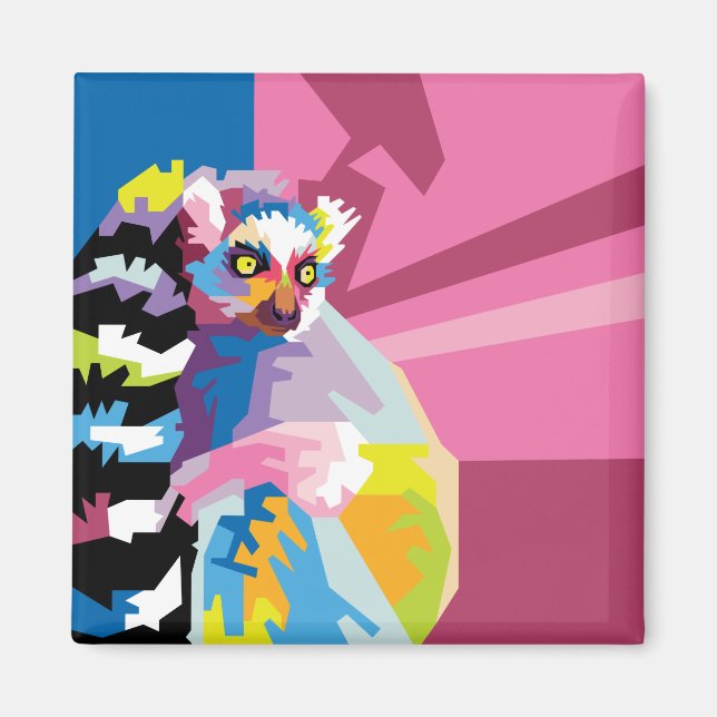 Colourful Pop Art Lemur Portrait Magnet (Front)