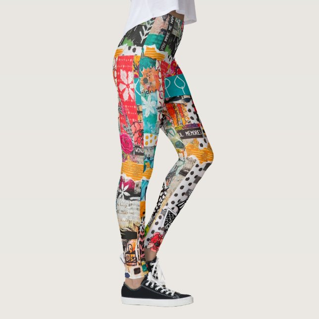 Colourful Pop Art Mixed-Media Collage Leggings (Right)