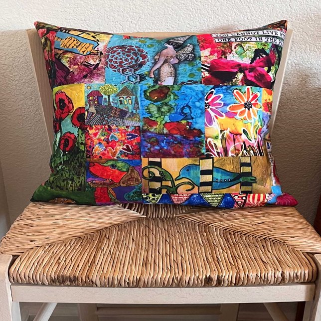 Colourful Pop Art Mixed-Media Collage Throw Pillow (Creator Uploaded)