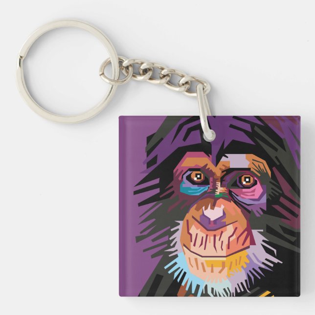 Colourful Pop Art Monkey Portrait Key Ring (Front)