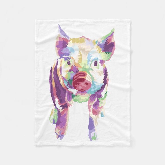 Colourful Pop Art Pig Fleece Blanket (Front)
