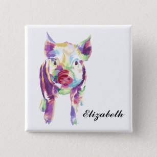 Colourful Pop Art Pig Personalised Button