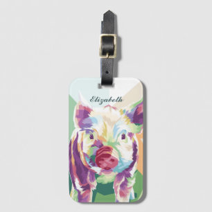 Colourful Pop Art Pig Personalised Luggage Tag