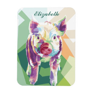 Colourful Pop Art Pig Personalised Magnet