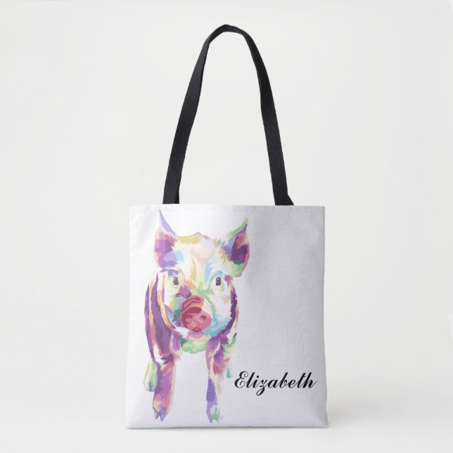 Colourful Pop Art Pig Personalised Tote Bag (Front)
