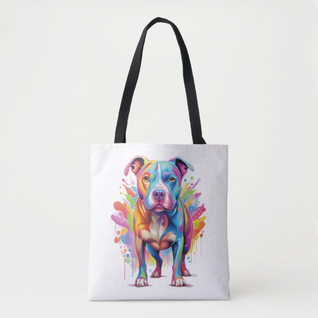 Colourful Pop Art Pitbull Portrait Dog Lover Pullo Tote Bag (Front)