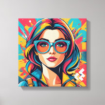Colourful Pop Art Portrait Square Canvas
