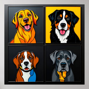 Colourful Pop Art Portraits of Adorable Dogs Poster