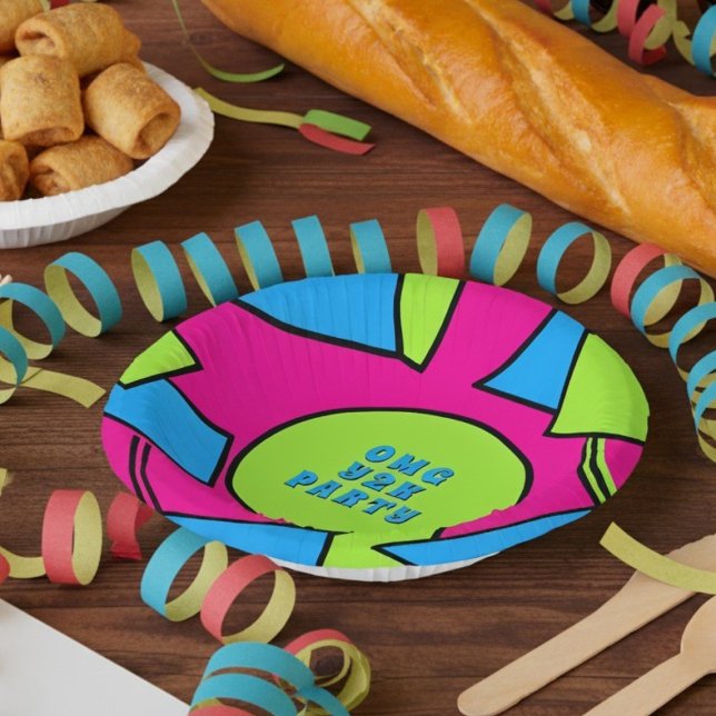 Colourful Pop Art Retro Y2K Party Paper Bowls Plate (Fun and colorful paper bowl for your Y2K throwback party)