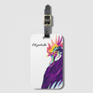 Colourful Pop Art Rooster Personalised Luggage Tag