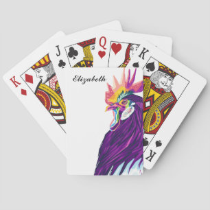 Colourful Pop Art Rooster Personalised Playing Car Playing Cards