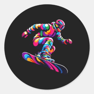 Colourful Pop Art Snowboarding Snowboard Snowboard Classic Round Sticker