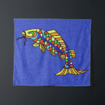 Colourful Pop Art Style Fish Vibrant Blue Sparkles Tapestry<br><div class="desc">This wall tapestry is a vibrant dark blue with tiny faux white sparkles and a colourful pop art style fish with scales that are orange,  yellow,  red,  green,  and blue.</div>