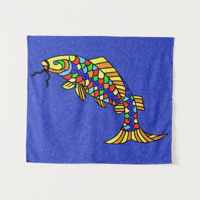 Colourful Pop Art Style Fish Vibrant Blue Sparkles Tapestry (Front (Horizontal))