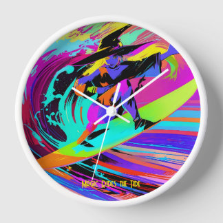 Colourful Pop Art Surfing Witch Clock