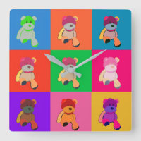 Colourful Pop Art teddy Dear Wall Clock