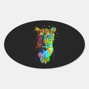 Colourful Pop Art Tiger Oval Sticker