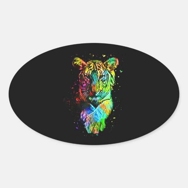 Colourful Pop Art Tiger Oval Sticker (Front)