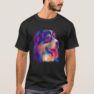 Colourful Pop Australian Shepherd Portrait Aussie  T-Shirt