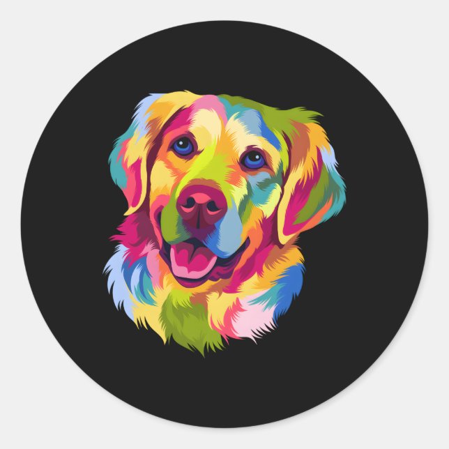 Colourful Pop Golden Retriever Portrait Owner Classic Round Sticker (Front)
