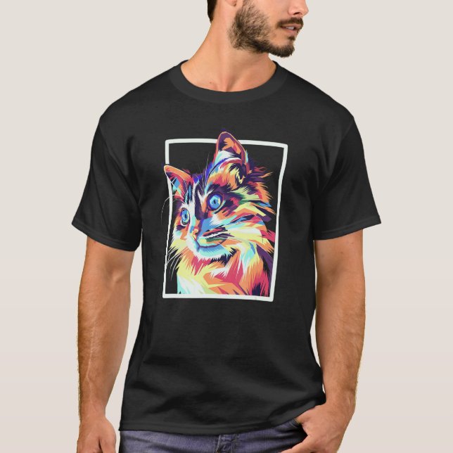 Colourful Pop Maine Coon Cat T-Shirt (Front)