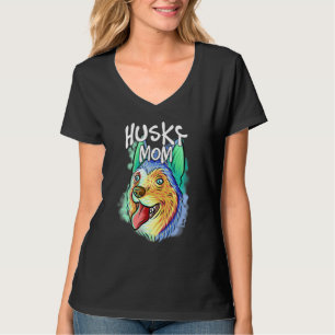 Colourful Pop Portrait Husky Dog Mum Mother's Day  T-Shirt