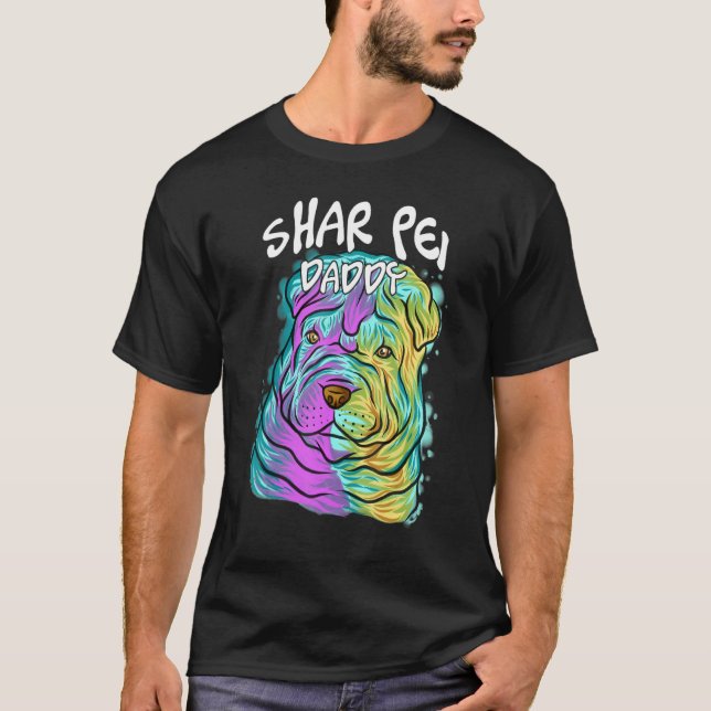Colourful Pop Portrait Shar Pei Dog Dad Father's D T-Shirt (Front)