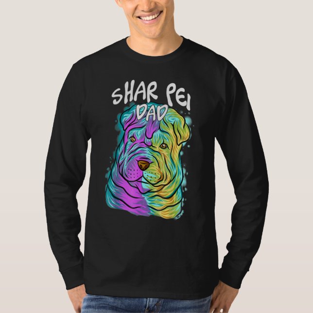 Colourful Pop Portrait Shar Pei Dog Dad Father's D T-Shirt (Front)