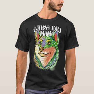 Colourful Pop Portrait Shiba Inu Dog Mum Mother's  T-Shirt