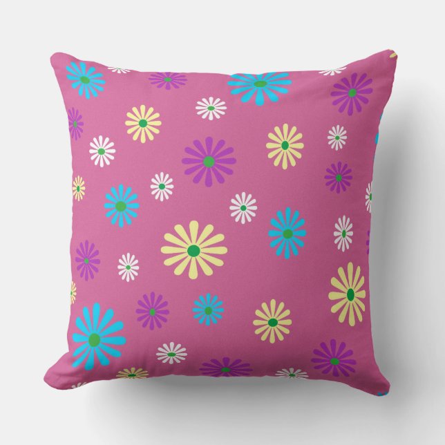 Colourful popart floral pattern pillow (Front)