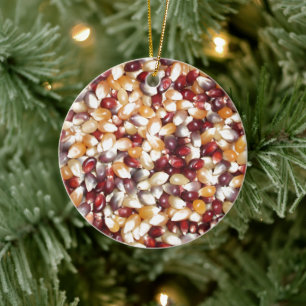 Colourful Popcorn Kernels, Ears of Indian Corn  Ceramic Tree Decoration