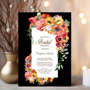 Colourful Poppies Black Bridal Shower Invitation