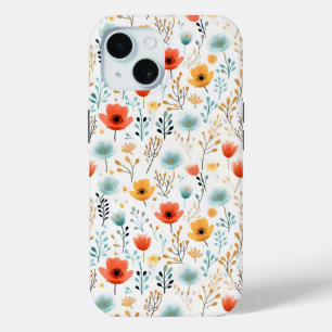 Colourful Poppies Floral Pattern iPhone 15 Case