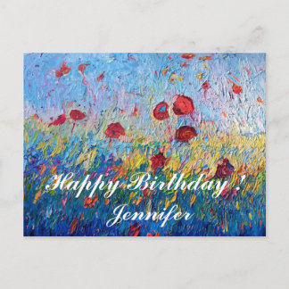 Colourful Poppies Flowers Happy Birthday Wishes Postcard
