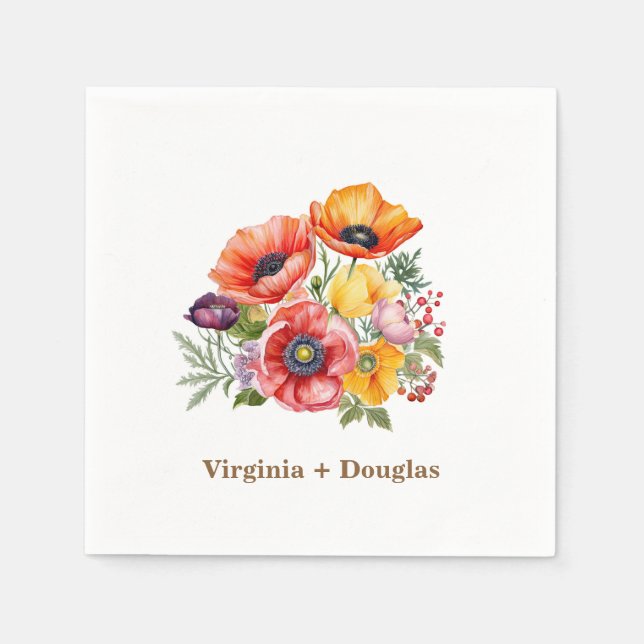 Colourful Poppies Wedding Napkins (Front)