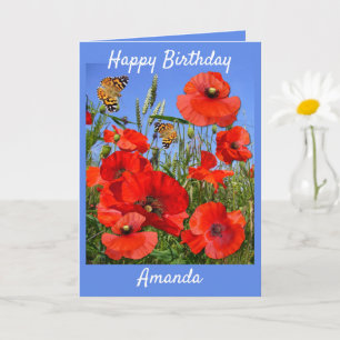 Colourful Poppy Field Custom text Birthday Card
