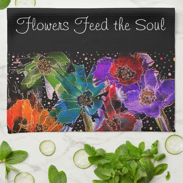 Colourful Poppy Flowers 1/2 Fold Kitchen Towel (Folded)