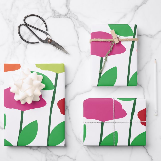 Colourful Poppy Flowers Baby Shower Birthday Wrapping Paper Sheet (Front)